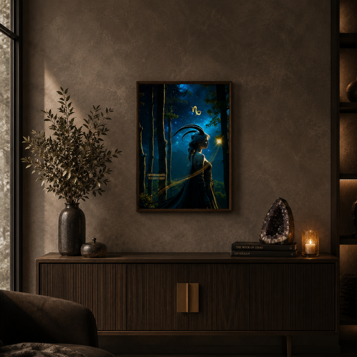 Capricorn Zodiac Sign Framed Poster – Classic Matte Paper with Wooden Frame