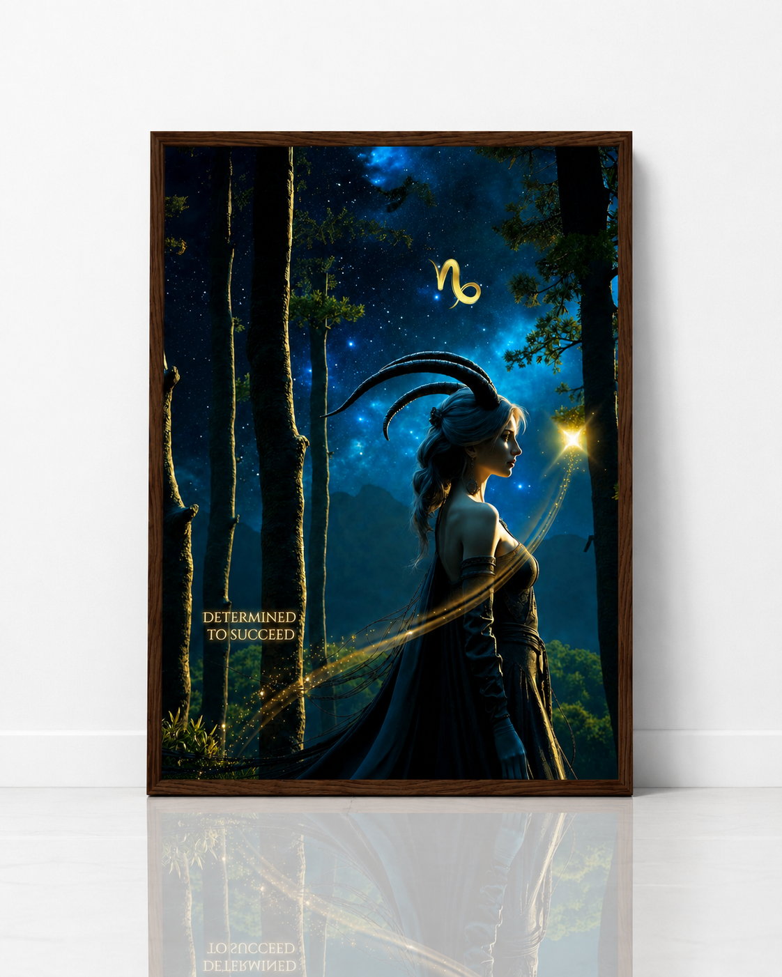 Capricorn Zodiac Sign Framed Poster – Classic Matte Paper with Wooden Frame