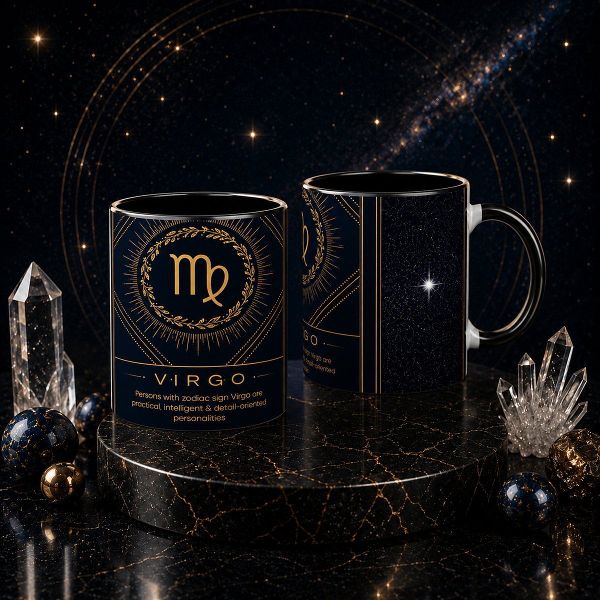 Virgo Zodiac 11oz Ceramic Mug – Black Glossy Finish