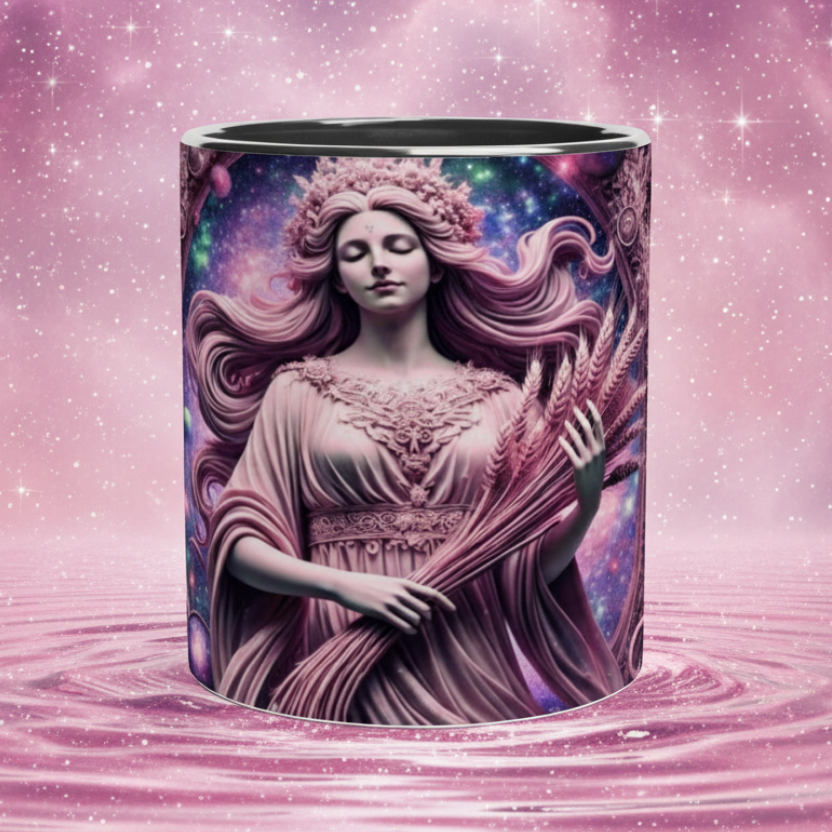 Virgo Zodiac Sign 11oz Ceramic Mug – Glossy pink  with pink Colored Rim