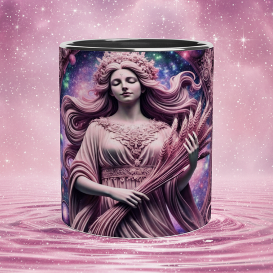 Virgo Zodiac Sign 11oz Ceramic Mug – Glossy pink  with pink Colored Rim